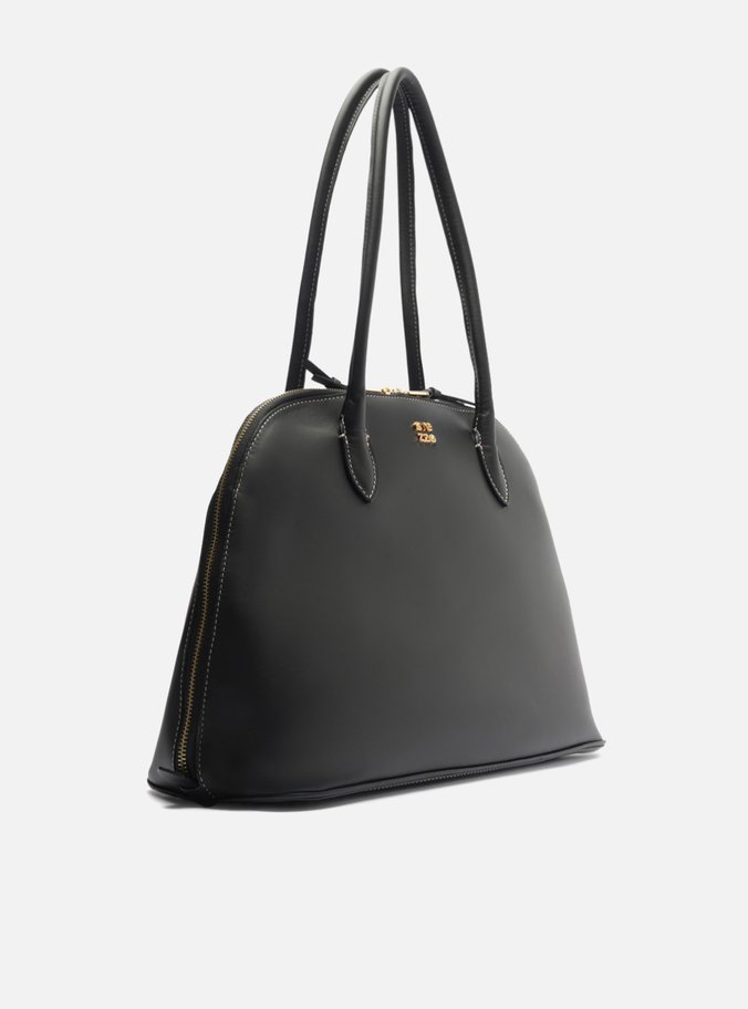 Bolsa Shopping Preta Couro Grande Assinatura