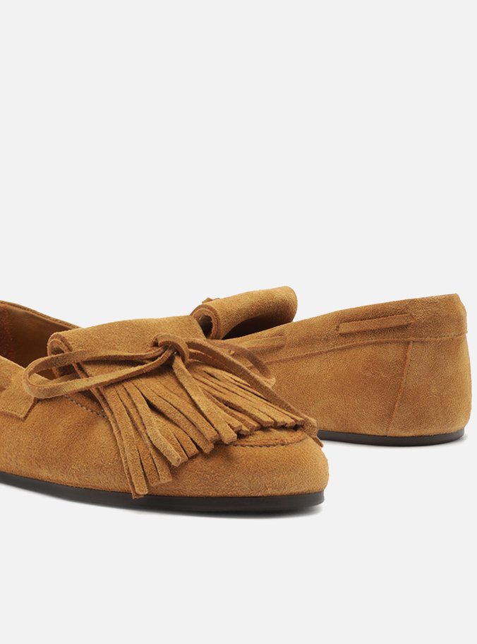 Mocassim Marrom Claro Acamurçado Franjas Laço