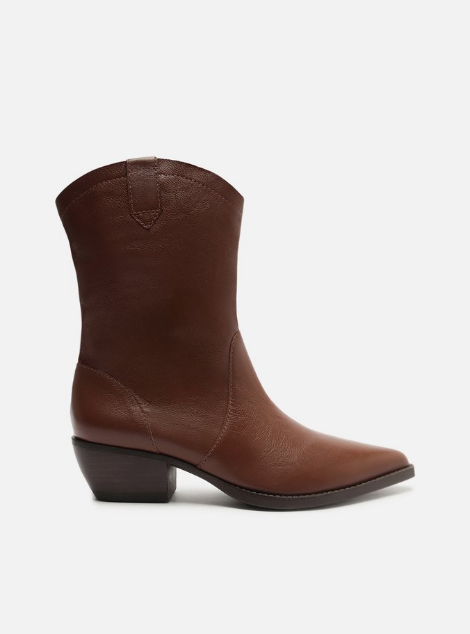 Bota Marrom Couro Cano Curto Western Lisa