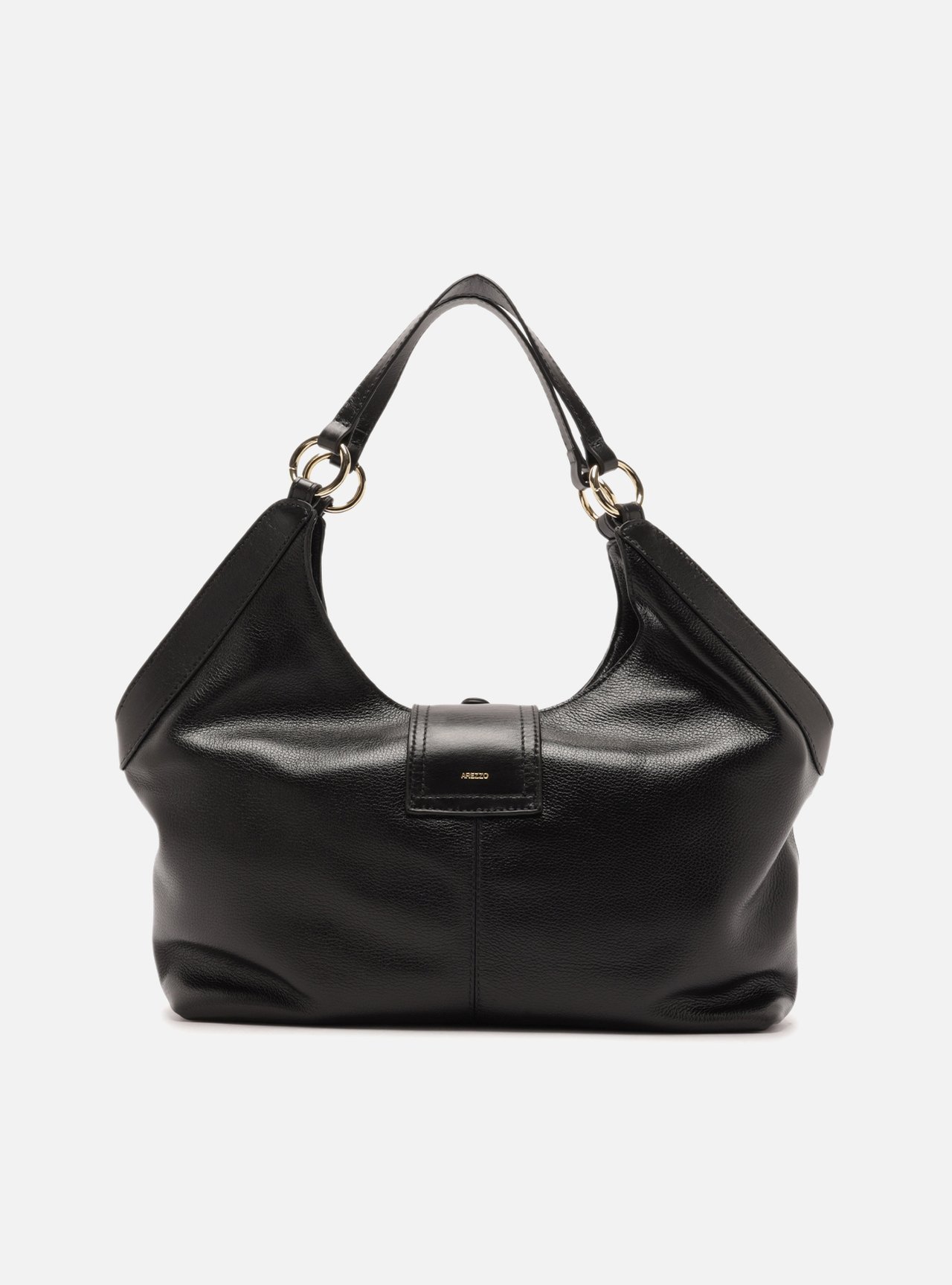 Bolsa Hobo Preta Couro Grande Metais — foto 3