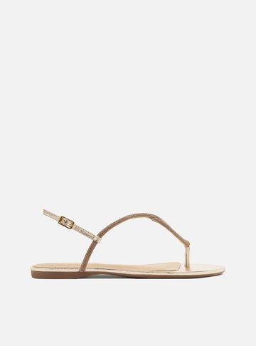 Sandália Rasteira Dourada Strass Gota