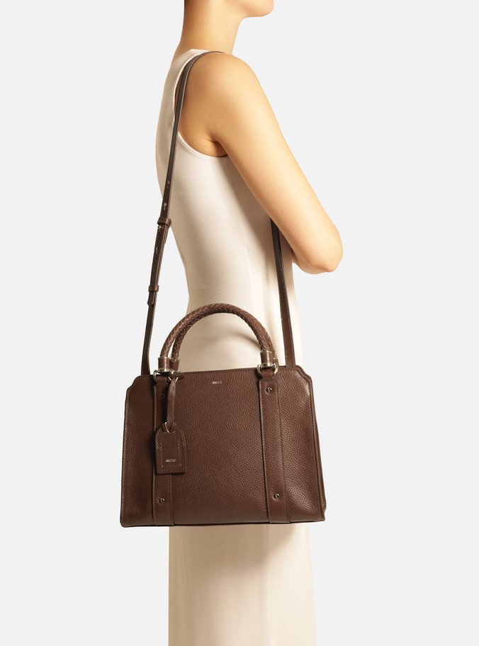 Bolsa Tote Marrom Escuro Couro Piazza Grande