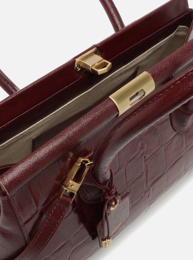 Bolsa Tote Vinho Couro Maxi Croco Grande