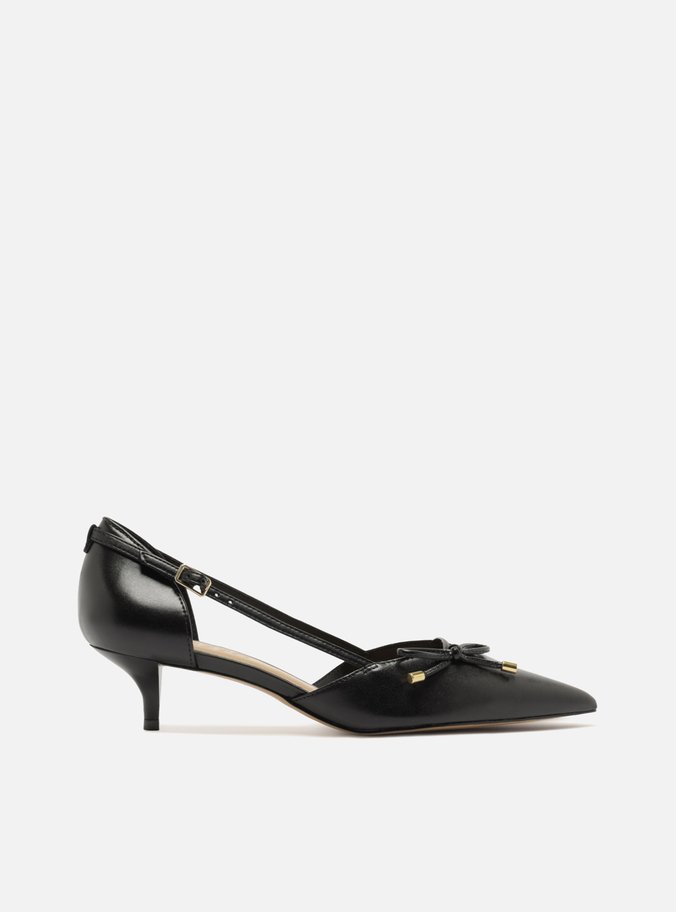 Scarpin Preto Couro Salto Fino Laço