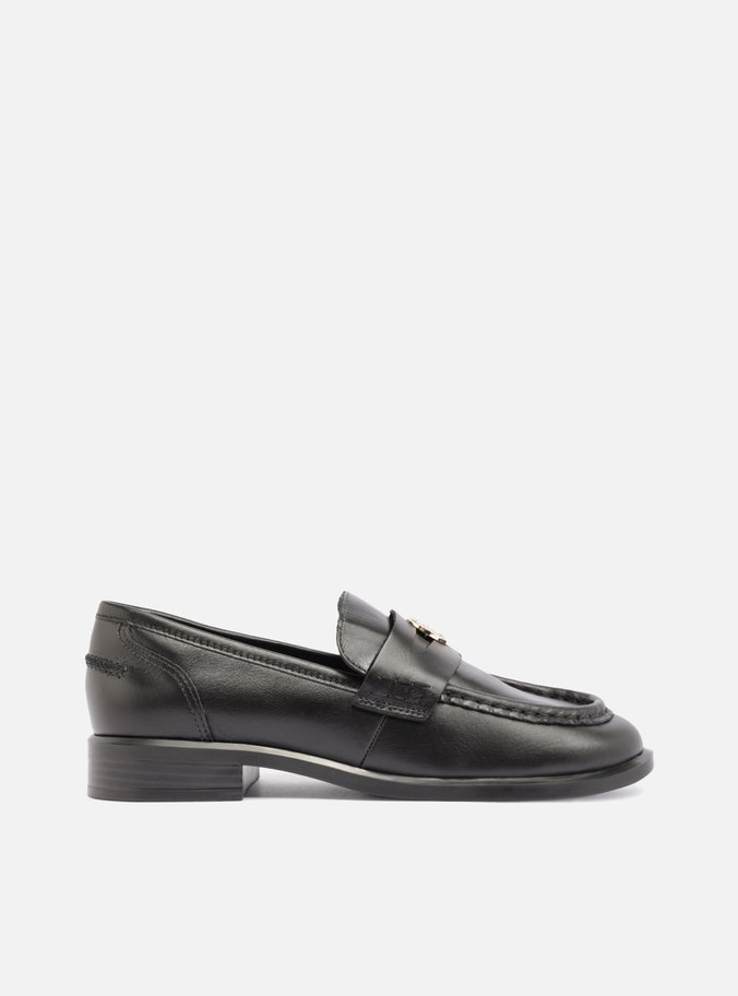 Mocassim Preto Couro Salto Bloco Metais