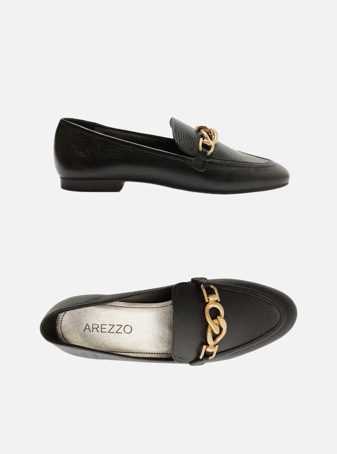 Mocassim Preto Couro Bridão Metal Textura