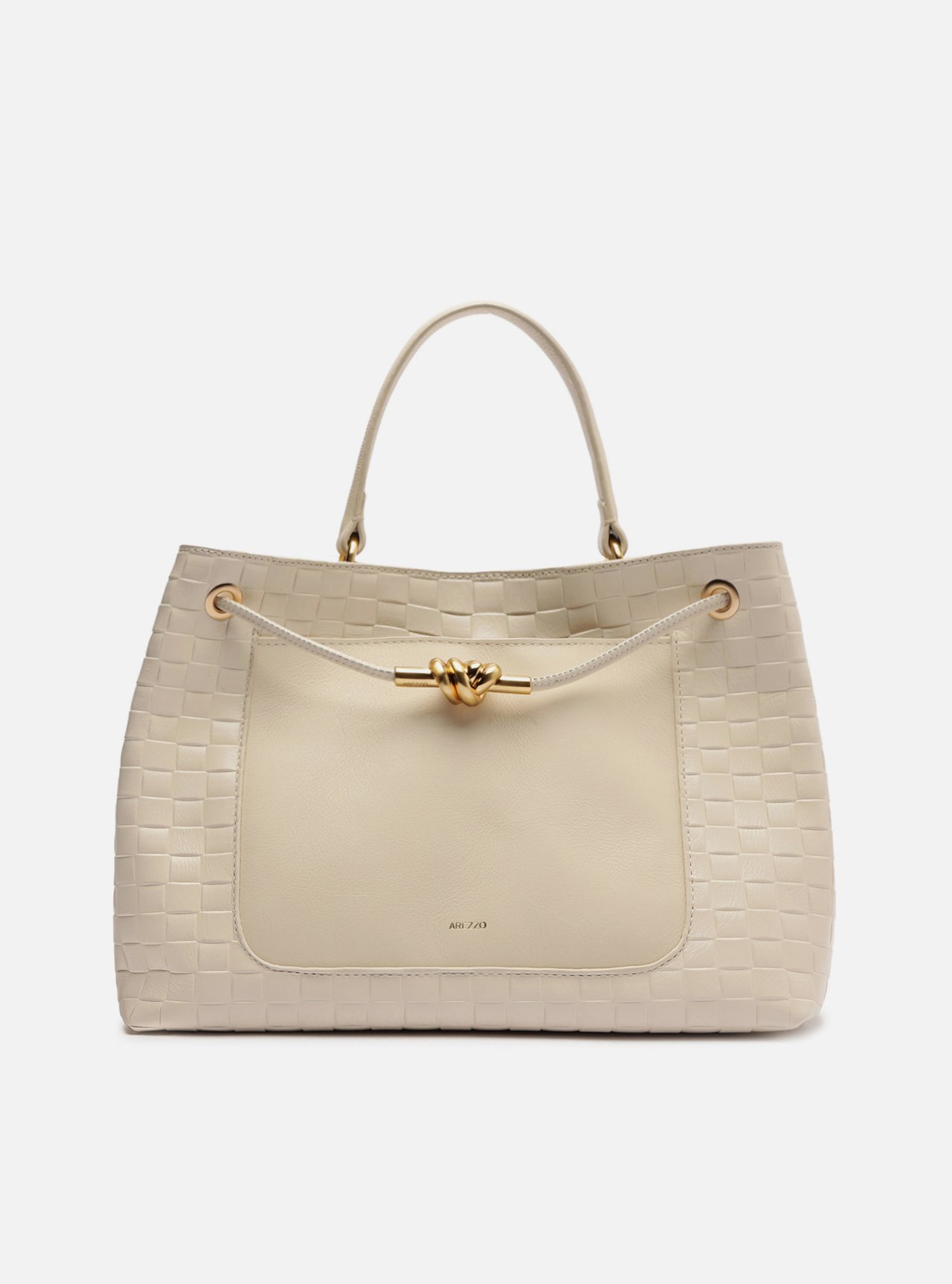 Bolsa Tote Branca Couro Tressê Grande Nó Metal — foto 1
