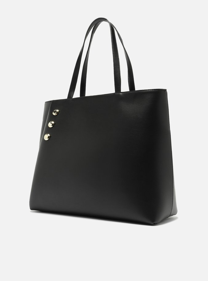 Bolsa Shopping Preta Grande Detalhe Metais