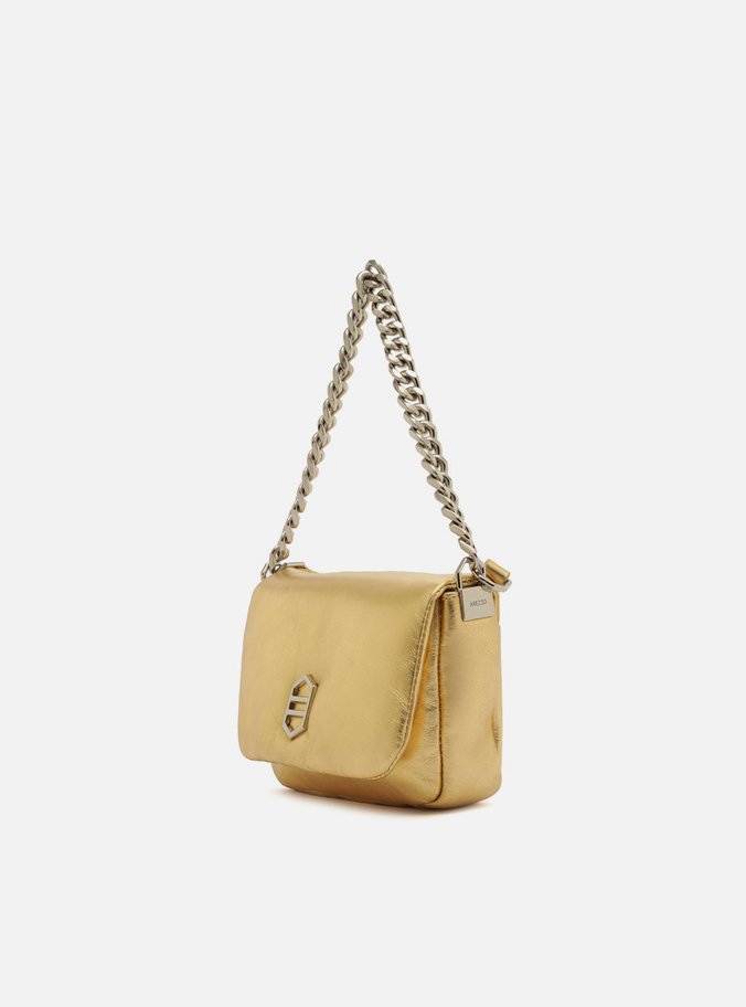 Bolsa Tiracolo Dourada Couro Pequena Puffer