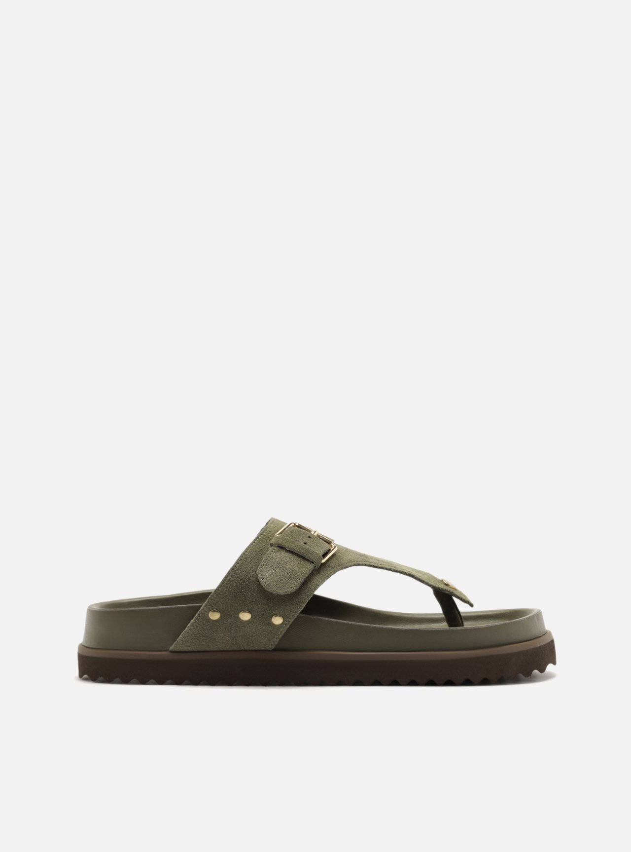 Sandália Papete Verde Suede Tira Fivela — foto 1