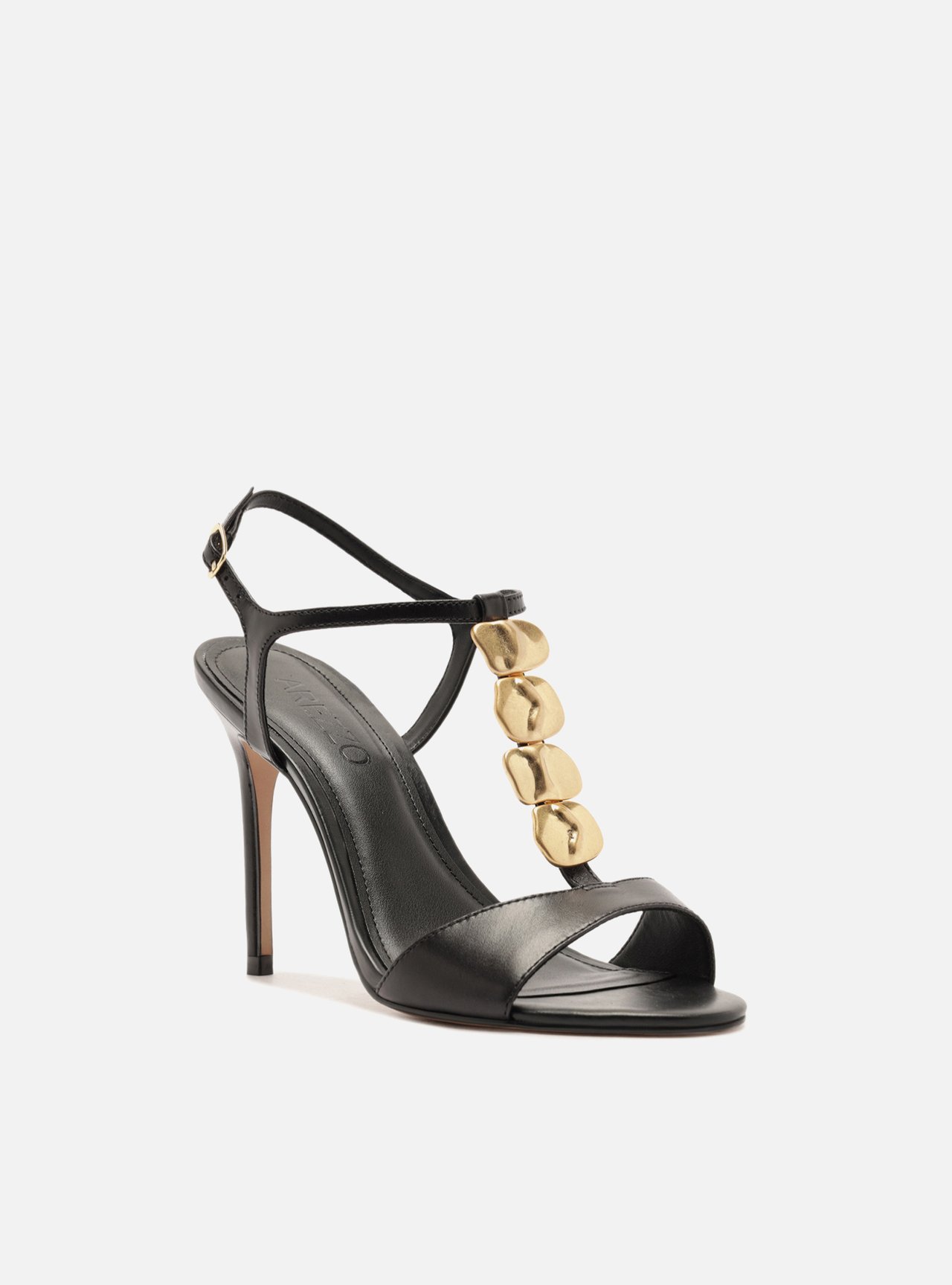 Sandália Preta Couro Slingback Salto Fino Metais — foto 2