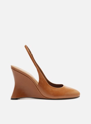 Scarpin Marrom Couro Salto Anabela Slingback