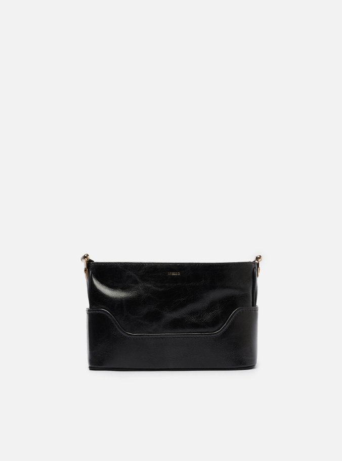 Bolsa Tiracolo Preta Couro Natural Pequena Metais