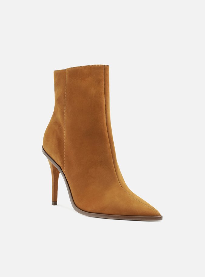 Bota Marrom Nobuck Cano Curto Salto Alto Fino