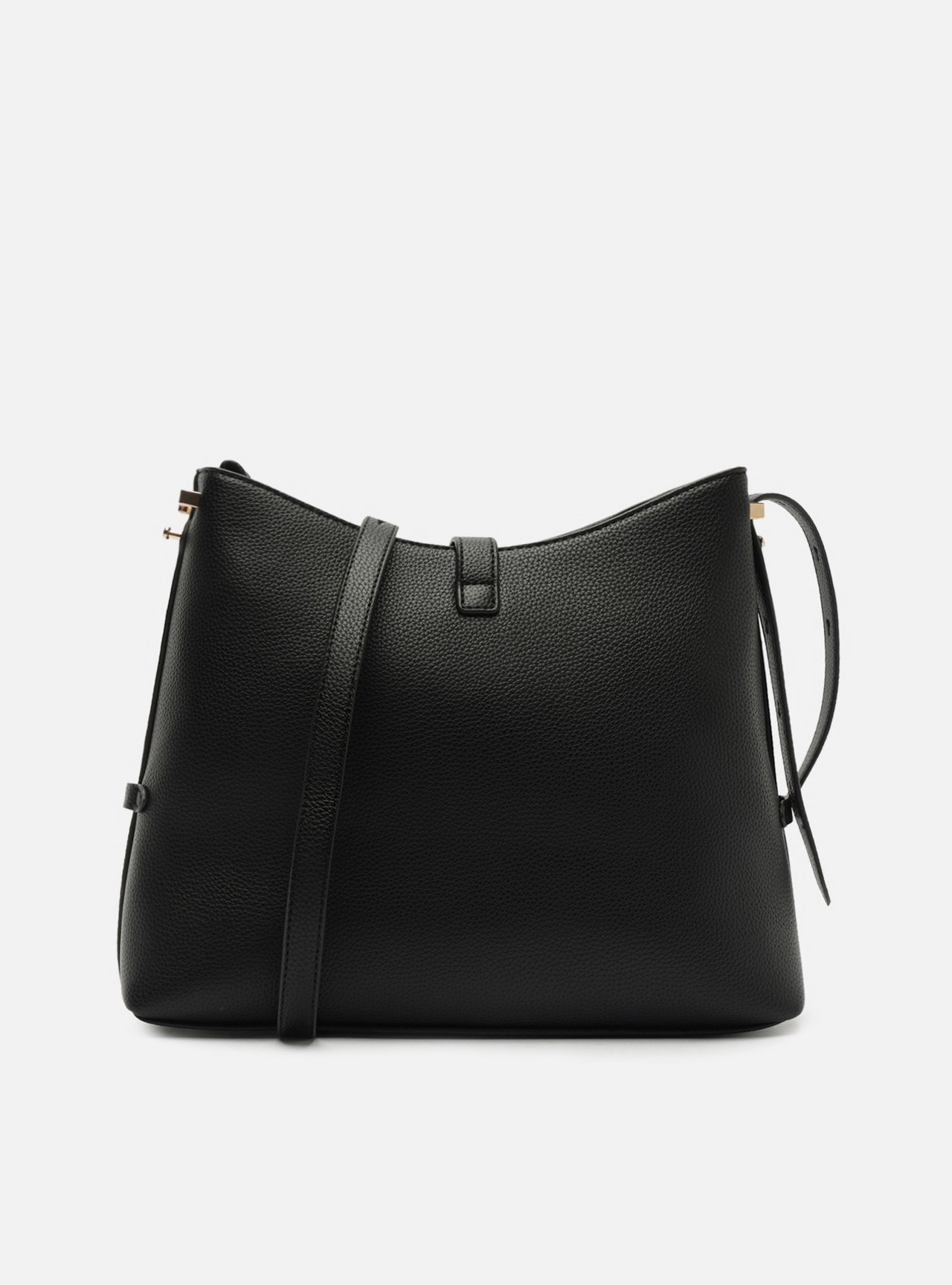 Bolsa Tiracolo Preta Grande Fivela Dourada — foto 3