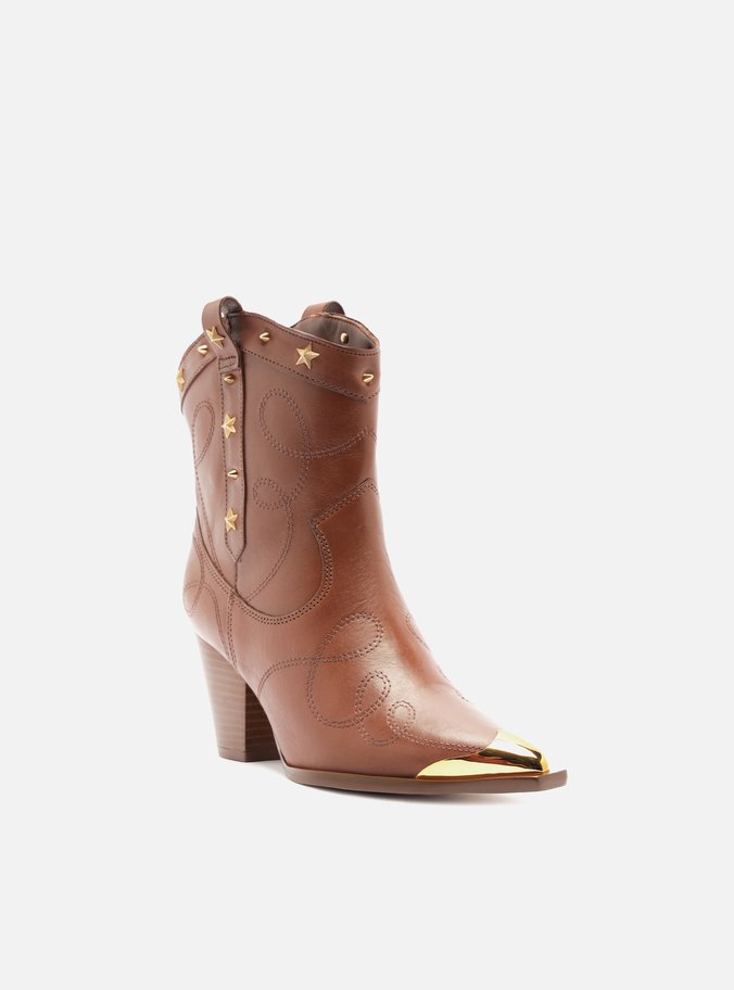 Bota Marrom Couro Cano Curto Ponteira Western