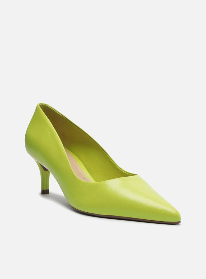 Scarpin Verde Couro Salto Médio Bico Fino