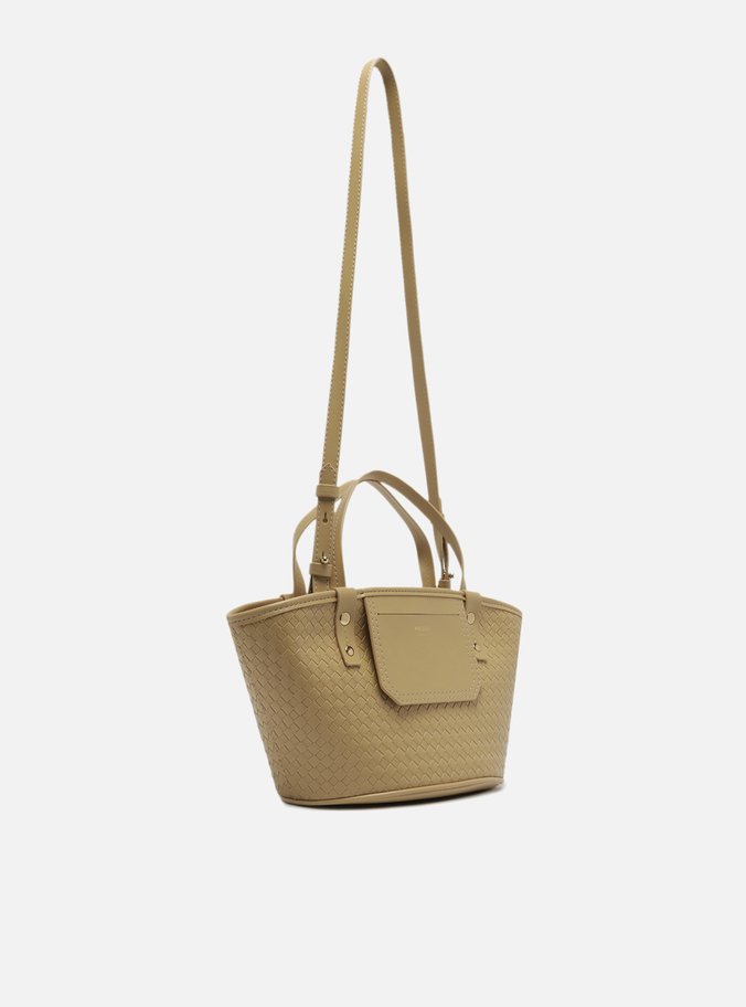 Bolsa Tote Bege Tressê Média Bolso Frontal