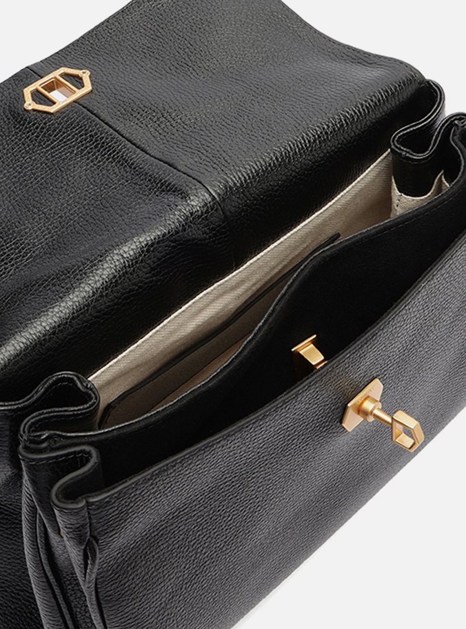 Bolsa Satchel Preta Couro Média Lenço