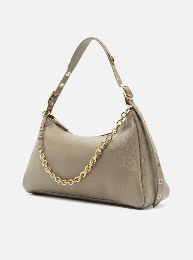 Bolsa Tiracolo Cinza Couro Grande Bag Charm