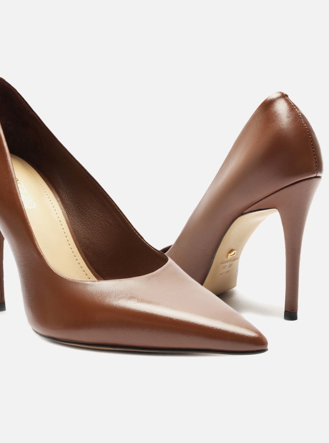 Scarpin Marrom Couro Salto Alto Fino
