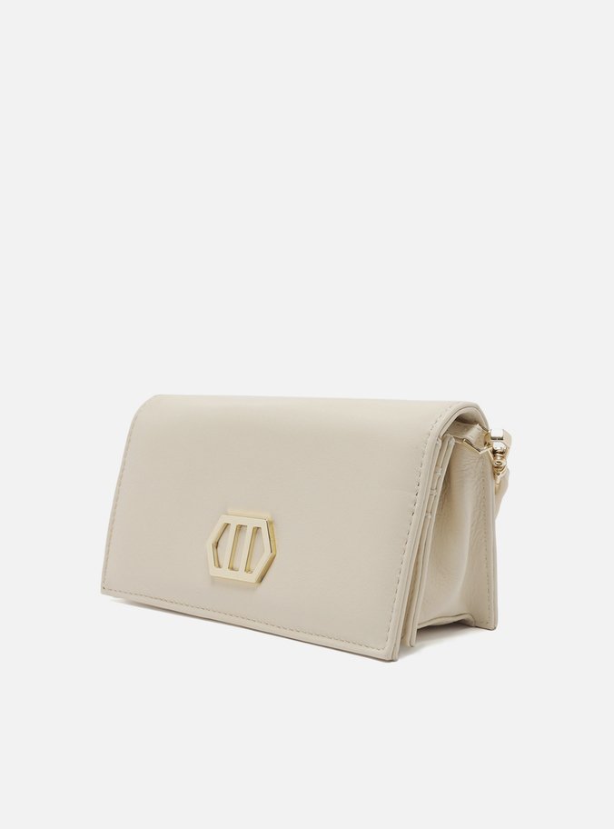 Clutch Branca Couro Metal Geométrico