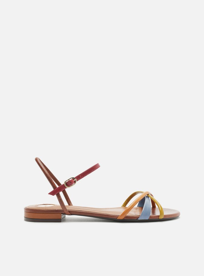 Sandália Rasteira Multicolorida Tiras Fivela