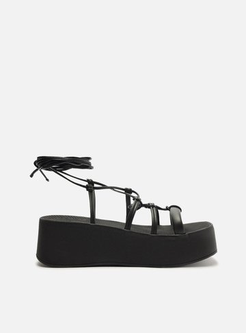 Sandália Preta Flatform Amarração Nós Brizza