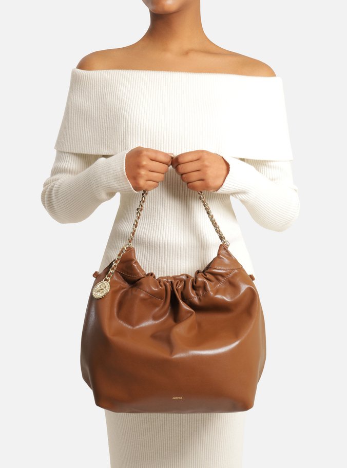 Bolsa Hobo Caramelo Couro Grande Alça Corrente