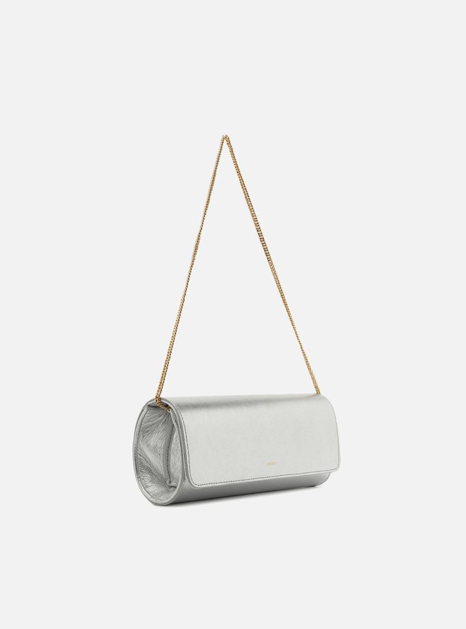 Bolsa Tiracolo Prata Couro Pequena Alongada