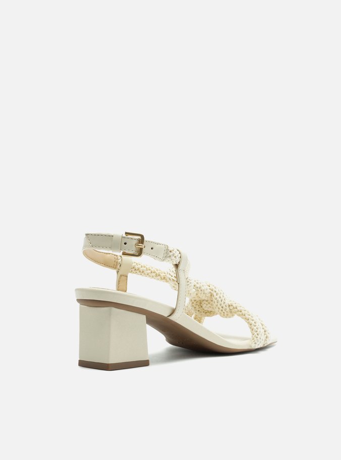 Sandália Off-White Cordão Nós Salto Bloco