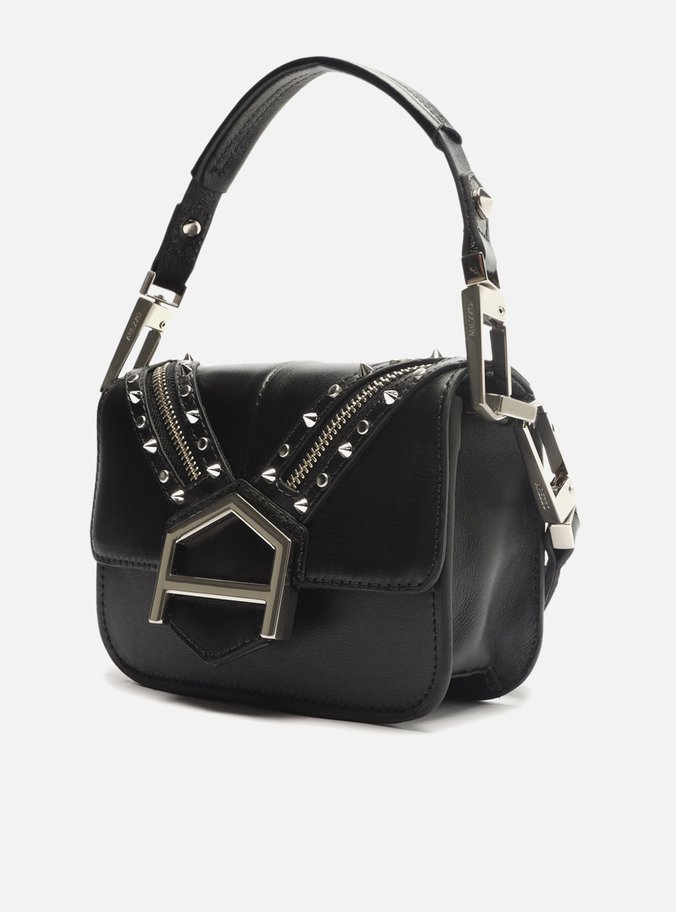 Bolsa Tiracolo Preta Couro Pequena Spikes