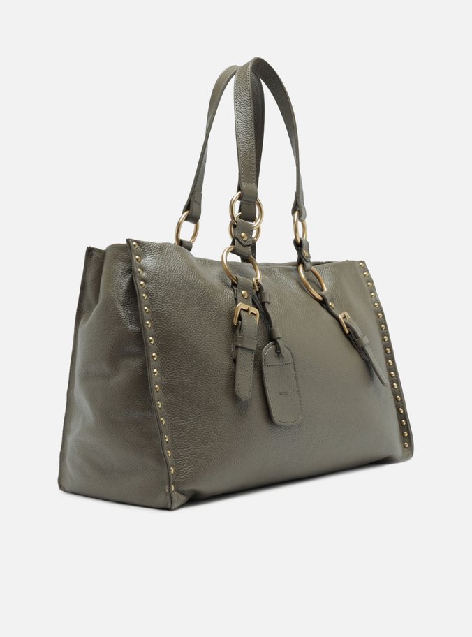 Bolsa Shopping Cinza Couro Cora Grande