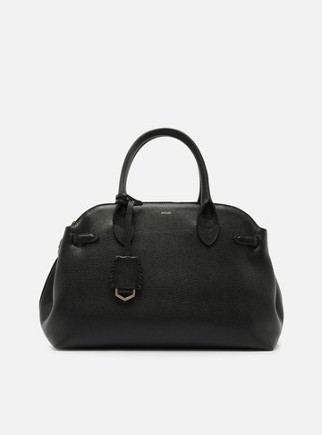 Bolsa Tote Preta Couro Grande Arredondada