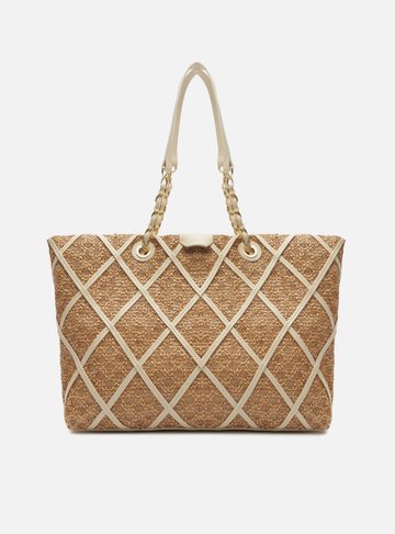 Bolsa Shopping Branca Grande Palha Sextavada