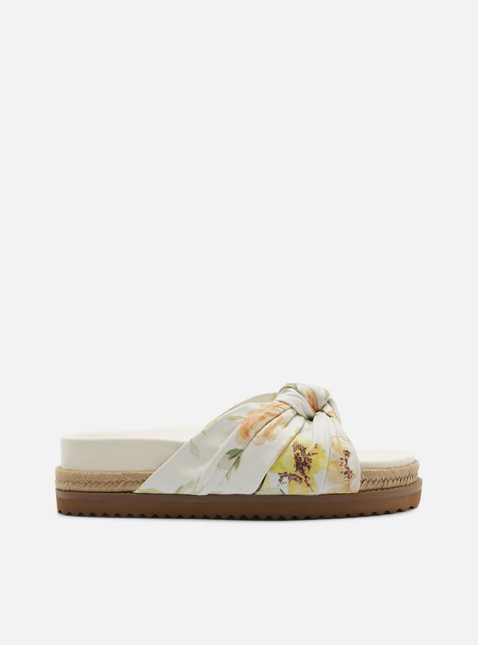 Sandália Papete Marrom Couro Flatform Palha Nó