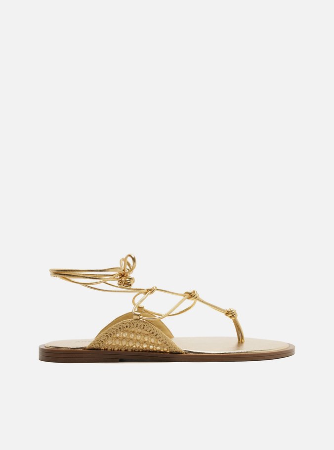 Sandália Rasteira Dourada Tiras Finas
