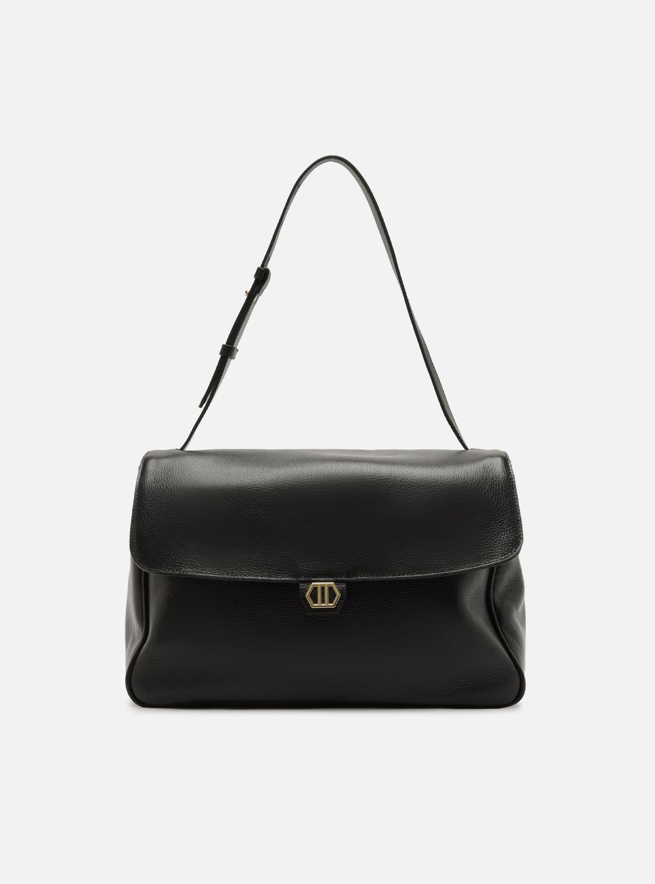 Bolsa Tiracolo Preta Couro Média Metais — foto 1
