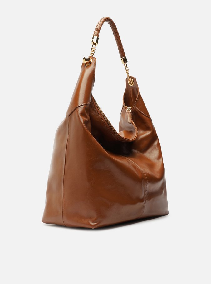 Bolsa Hobo Caramelo Couro Grande Alça Trança