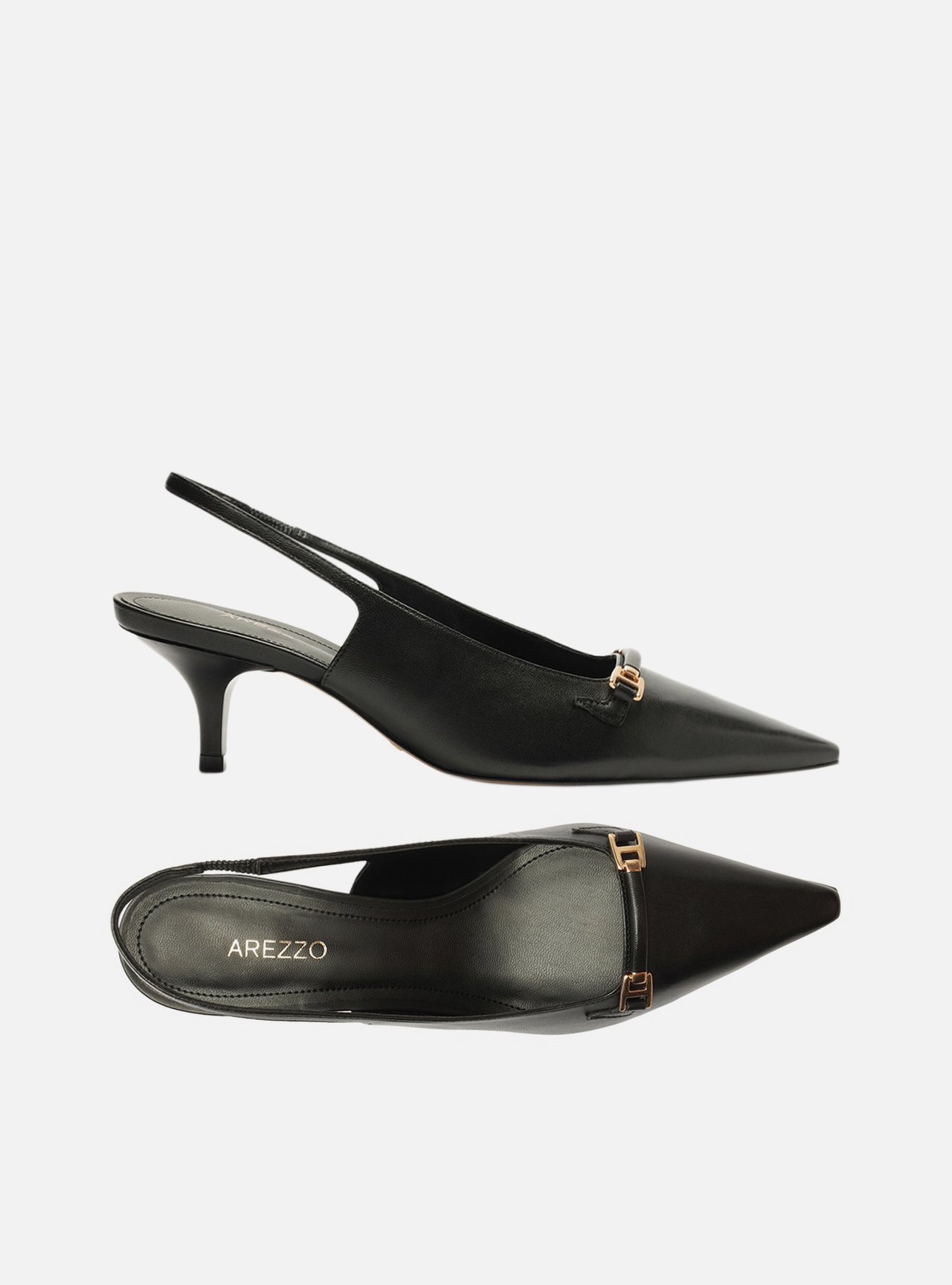 Scarpin Bico Fino Couro Salto Fino Metais Slingback — foto 5