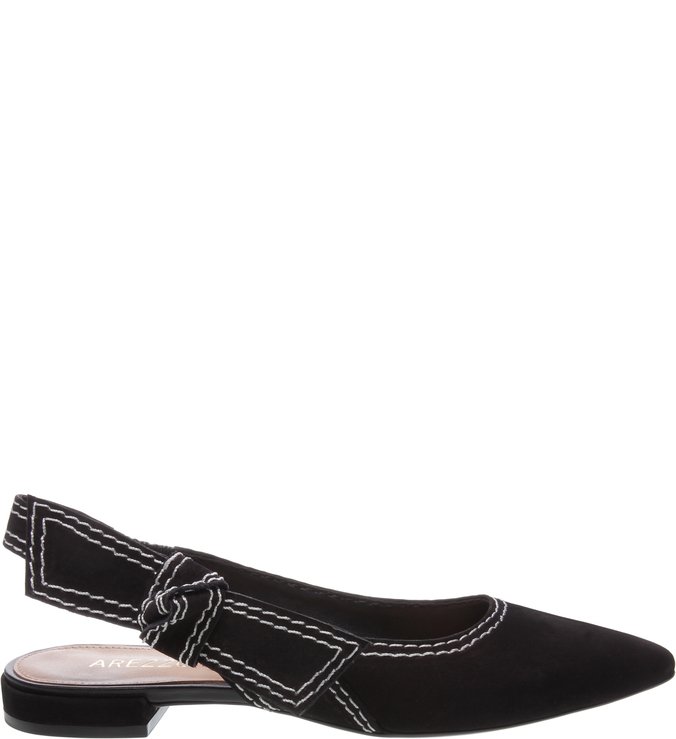 Sapatilha Nobuck Slingback Costuras Preta
