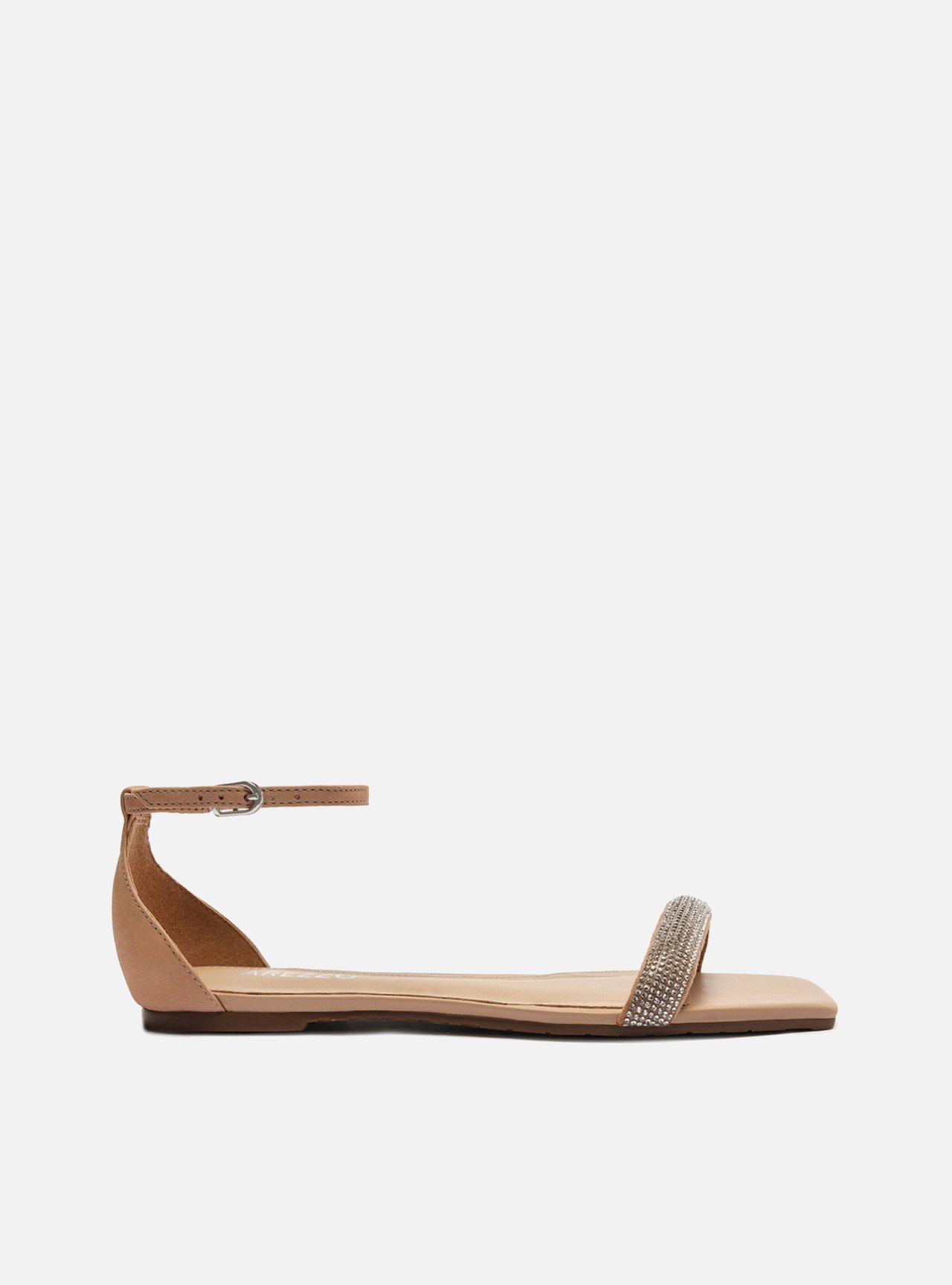 Sandália Rasteira Nude Metalizada Bico Quadrado Arezzo