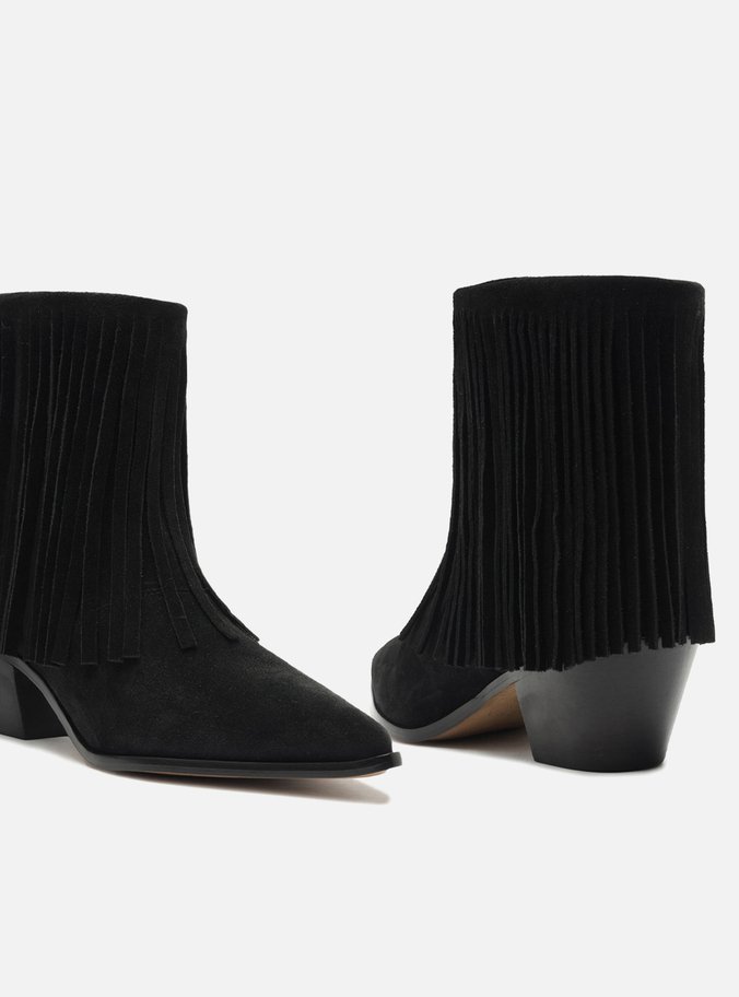 Bota Preta Acamurçada Cano Curto Western Franjas