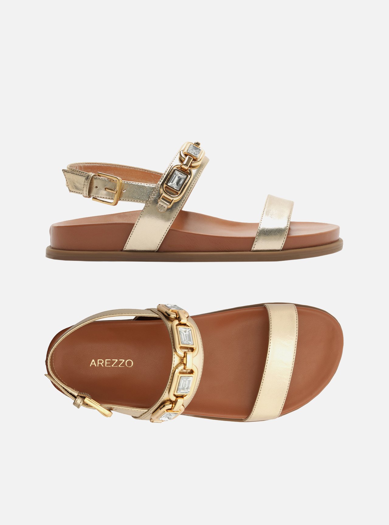 Sandália Papete Dourada Couro Flatform Pedraria — foto 5
