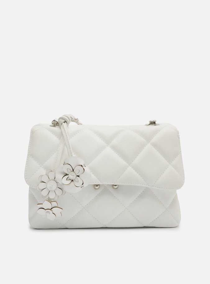 Bolsa Tiracolo Branca Couro Mizz Média Flor