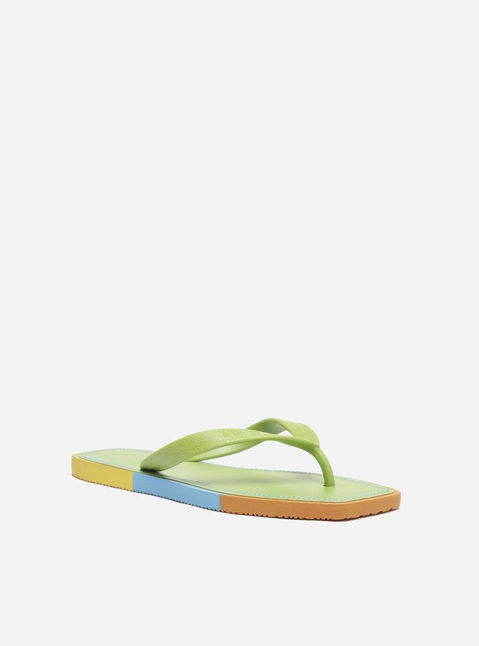 Chinelo De Dedo Verde Sola Multicolorida Bico Quadrado Brizza Square