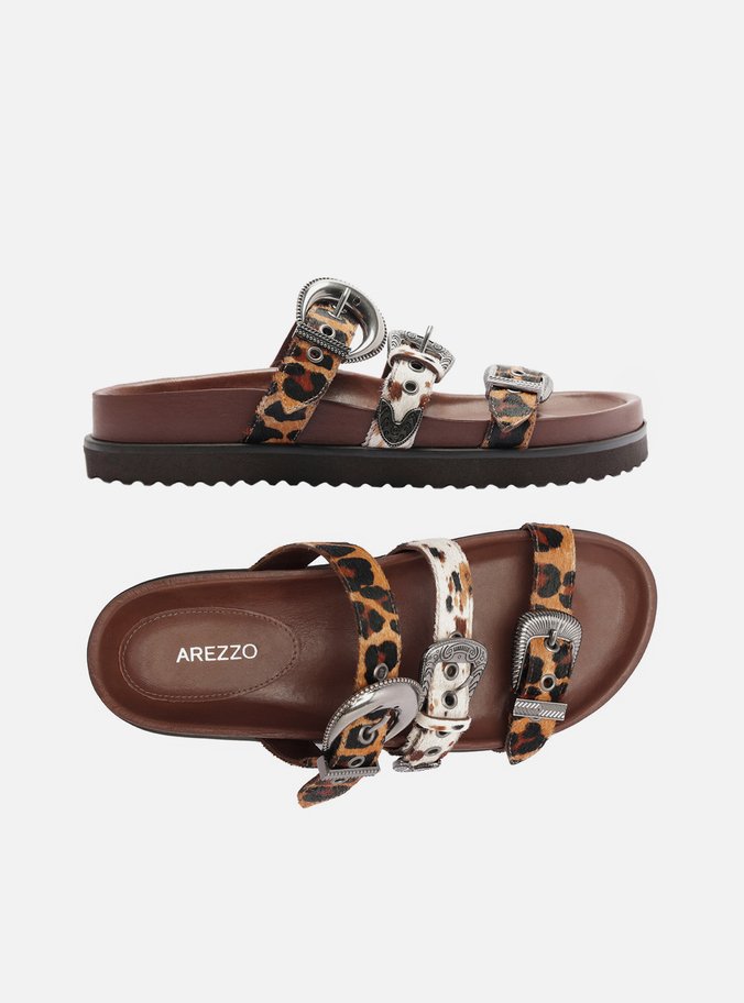 Sandália Papete Animal Print Tiras Maxi Fivelas