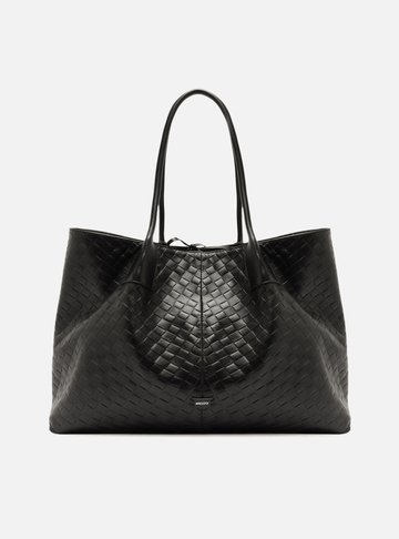 Arezzo — Bolsa Shopping Preta Couro Grande Tressê