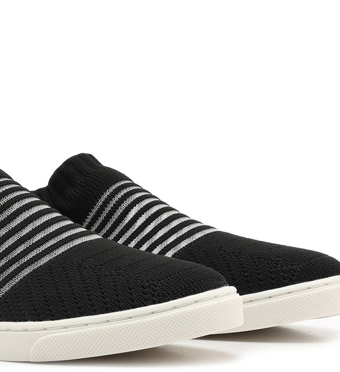 Tênis Slip On Knit Preto Listra Branca
