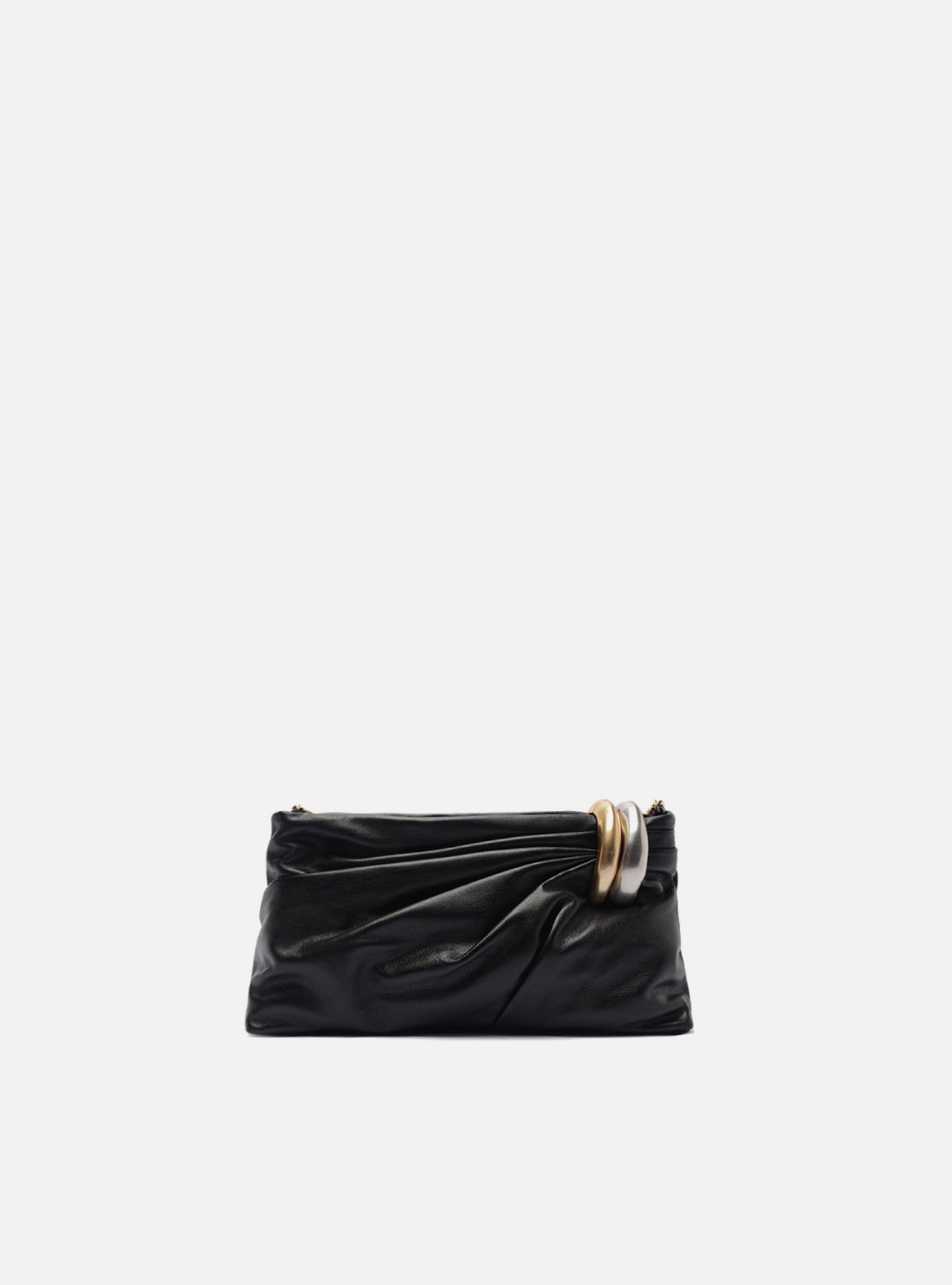 Bolsa Clutch Preta Couro Média Soft Metais — foto 1